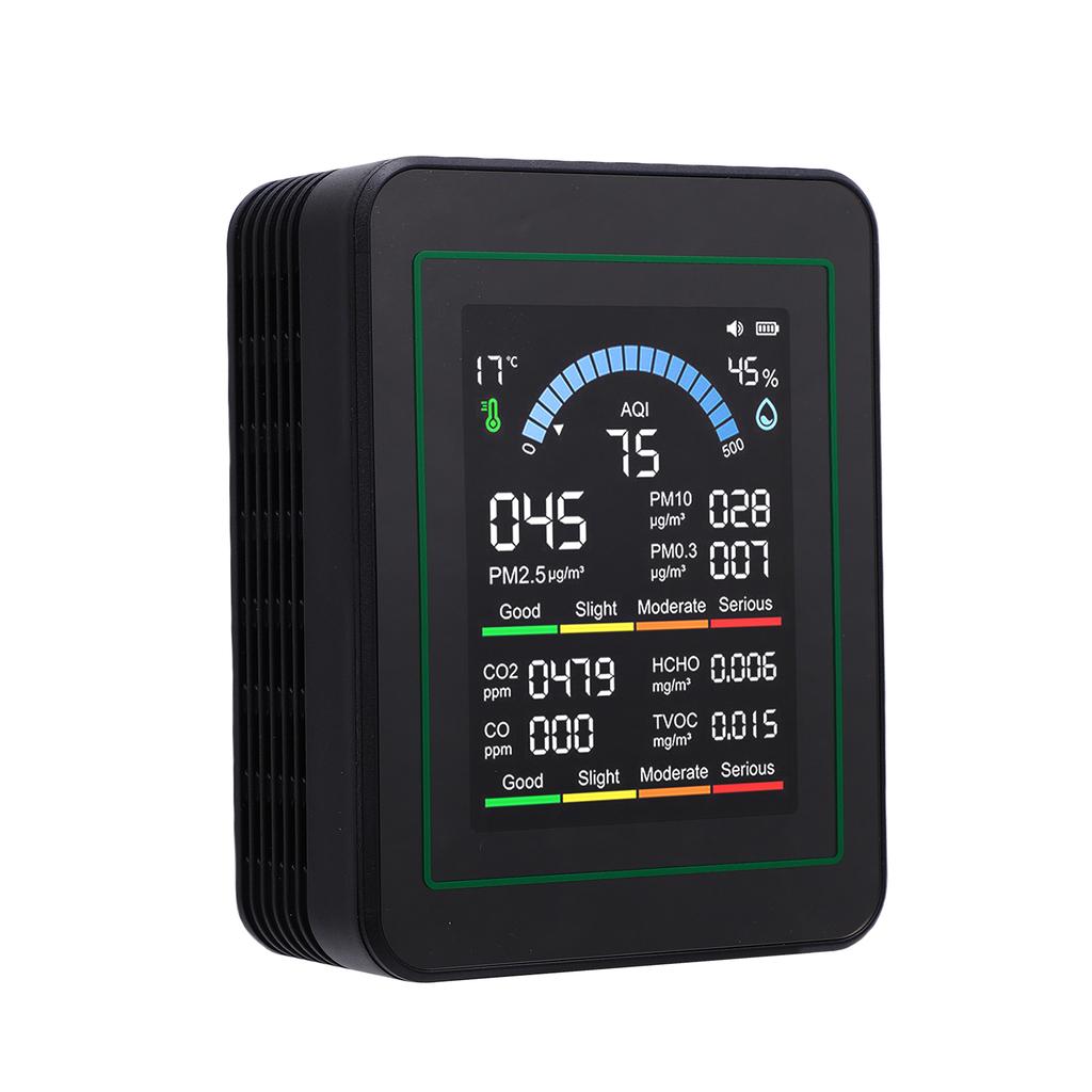 10 in 1 HCHO Meter, Portable Temperature and Humidity Meter with Color Screen for Home,  , Vehicle, Detect PM0.3 PM2.5 PM10 CO2 CO TVOC