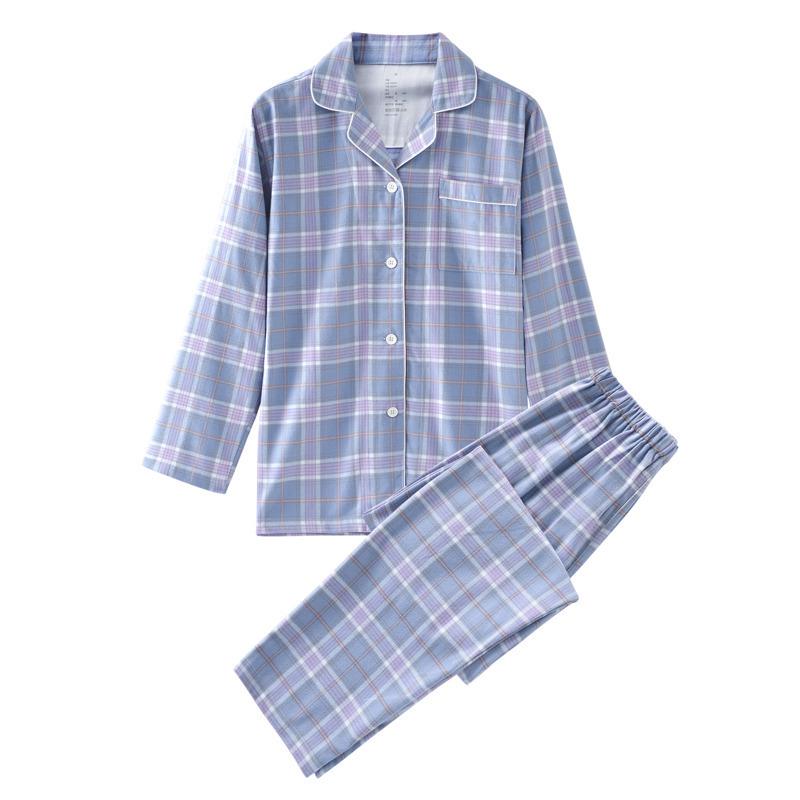 Muji Фланелевая хлопковая клетчатая парная пижама - Японская домашняя одежда M