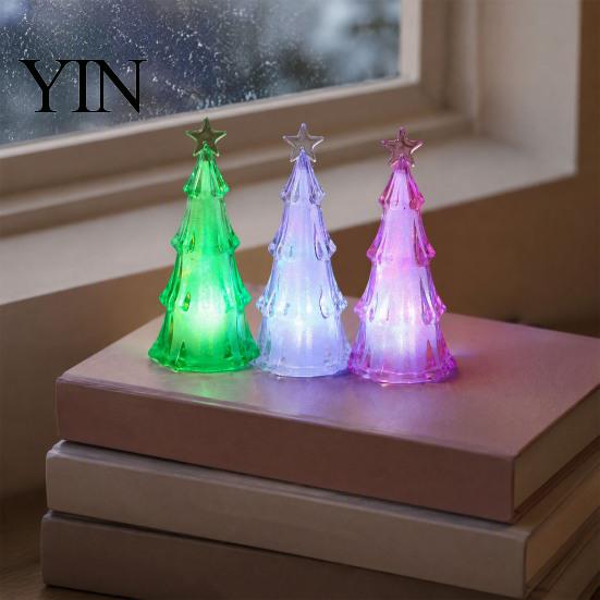 Festive Bookshelf Ornament Christmas Tree Night Light, LED Decorative Lamp for Bedroom And Party Atmosphere Safe Flameless Light Lighting, Plastic