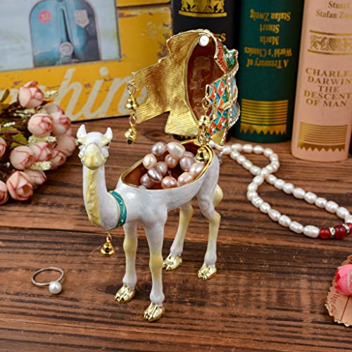 White Camel Figurine, 4.49-inch Trinket Jewelry Box with Hinges, Gold-Plated Crystal Enamel, Home Decor, Special Occasion Gift