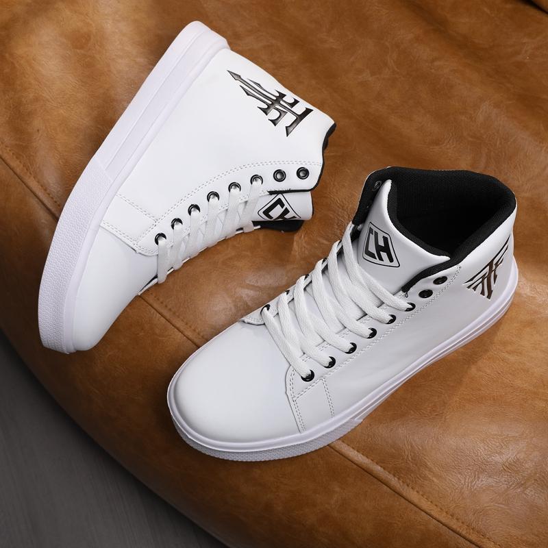 Fashion Print High-top Shoes Men Comfortable White Leather Sneaker Men Lightweight Men's Skateboard Shoes Big Size 48 Zapatillas