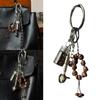 Coffee Lover Gift Resin Metal Keychain Vintage Braided Cord Design Compact Keyring for Accessories