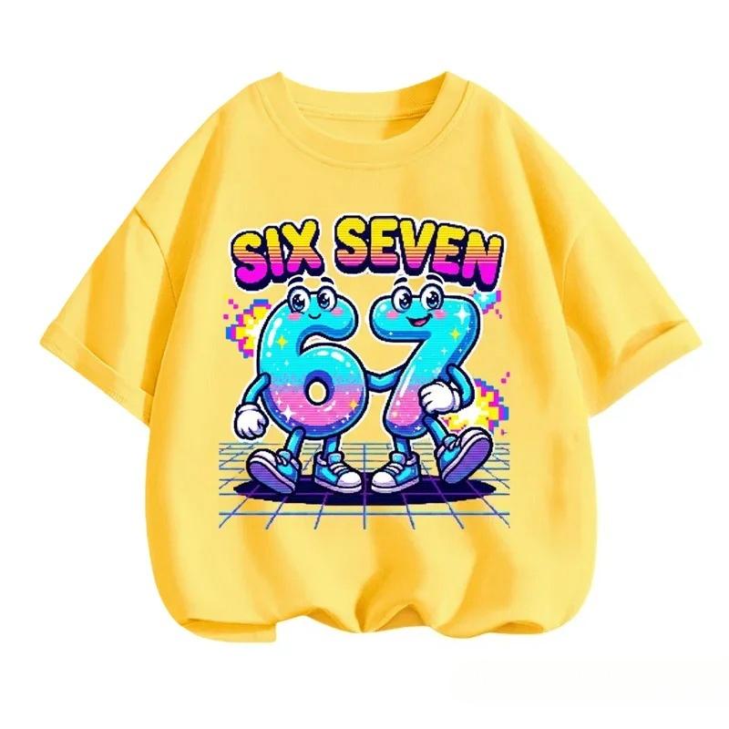 SIX SEVEN Kids Cotton TShirt Adult Boys Girls Family Matching Casual TeeRetro Pixel Cartoon Number Print Birthday Summer Tops