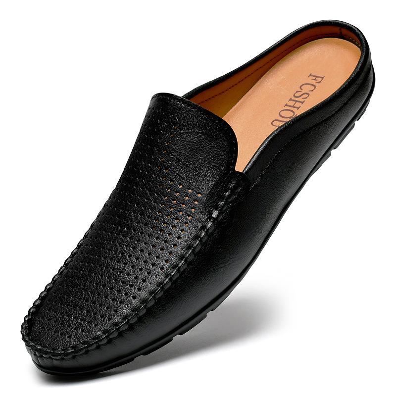 Large Size Half Slippers New Bag Head Sandals Leather Hollow Breathable Casual Leather Shoes