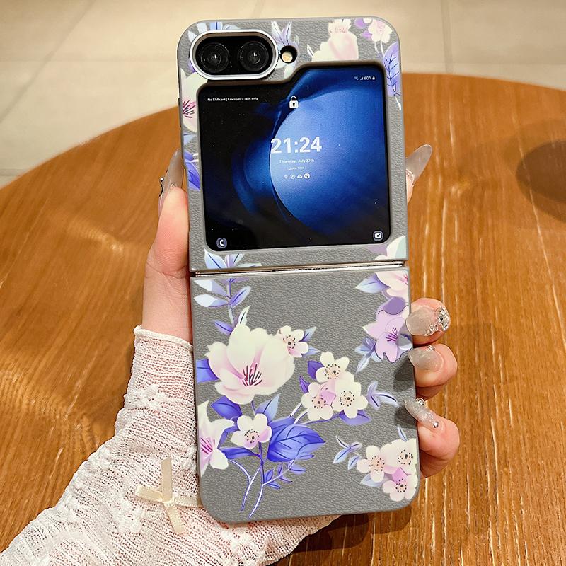 Luxury Leather Texture TPU Flower Case For Magsafe For Samsung Galaxy Z Flip 6 5 4 3 5G Flip4 Flip5 Flip6 Magnetic Folding Cover