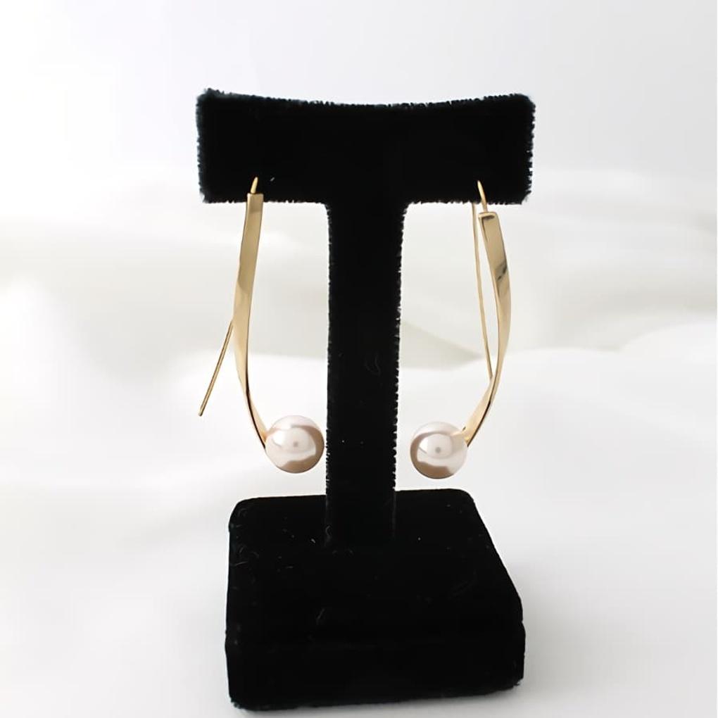 

Women s Titanium Needle Earrings Metal Wave Pearl Freshwater Silver