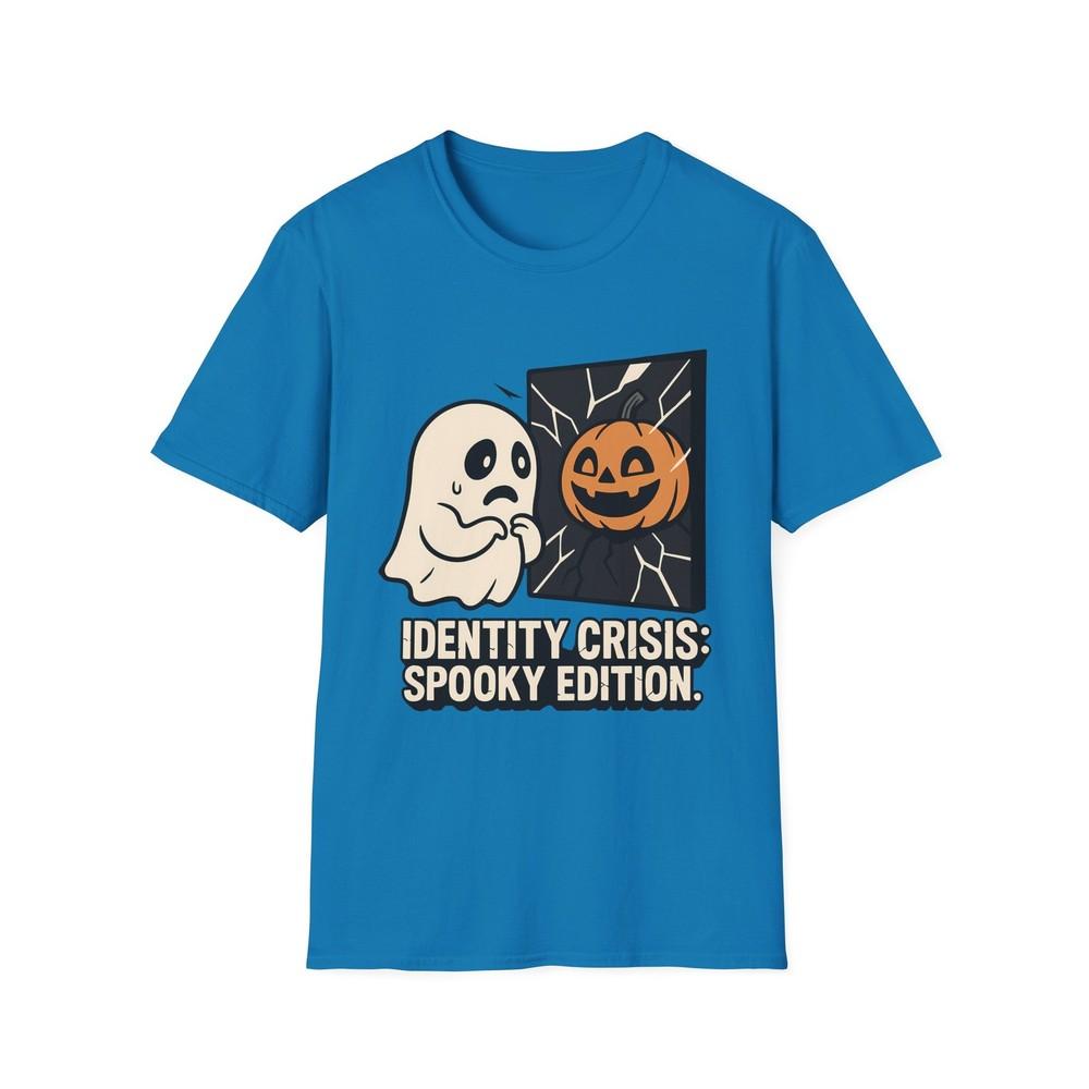 

Unisex Softstyle T-Shirt Confused Ghost Mirror Jack-o -Lantern Funny Fall S