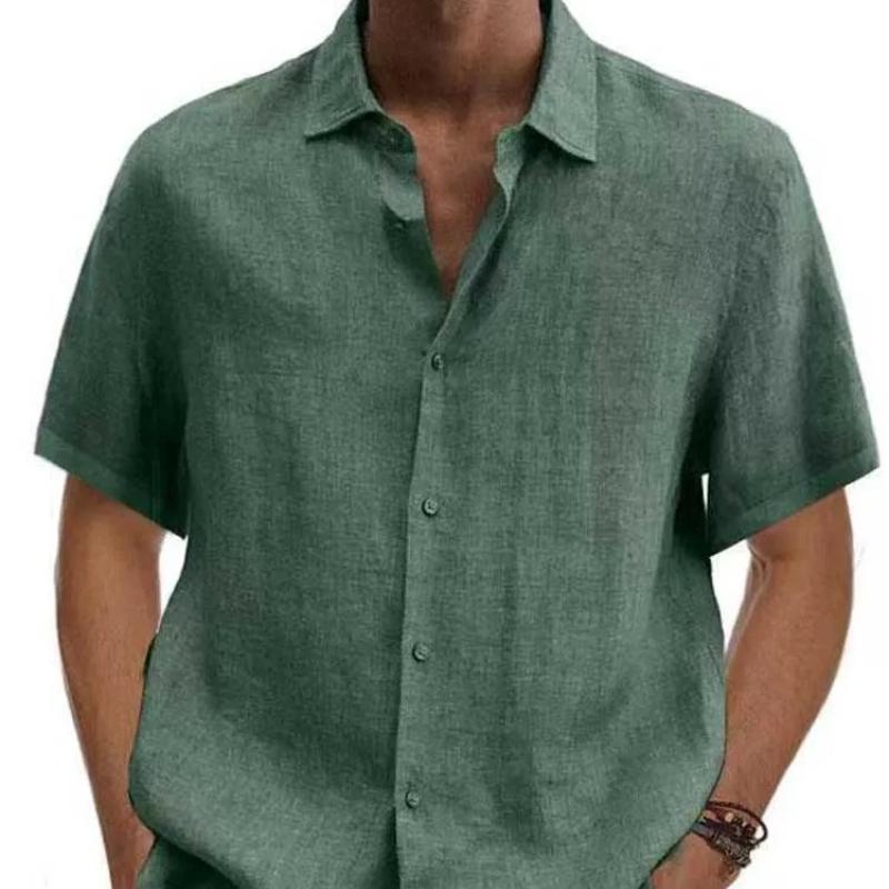 Cotton Linen Blouse Summer Men Turn Down Collar Short Sleeve Button Loose Blouse Tops Oversized S-5XL SZE-ST22092