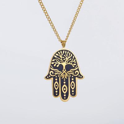 Hamsa Hand of Fatima Necklace Evil Eye Necklace Egyptian Necklace Good Luck Stainless Steel Pendant Success and Protection Pendant for Women Men