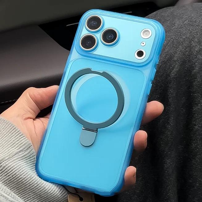 Matte Magnetic For Magsafe Wireless Charge Case For iPhone 17 16 15 14 13 12 11 Pro Max Plus Bracket Stand Holder Clear Cover