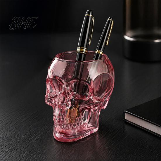 Vase mural Crâne Gothique en Verre Rose Transparent, Jardinière en Résine Translucide, Accessoires de Maison Ornement de Bureau Unique, pour Décoration de Fleurs Séchées