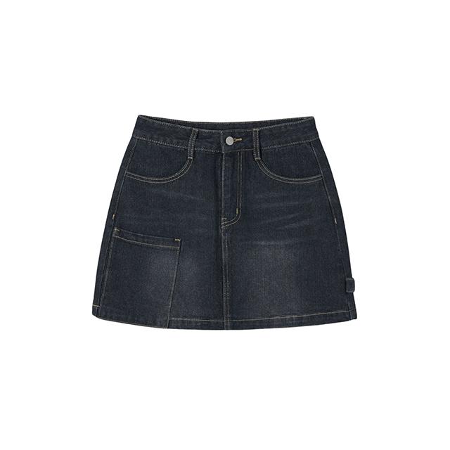 LAP Square Pocket Twisted Line Denim Skirt Aq3Ds861