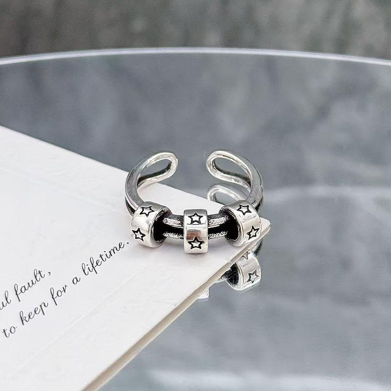 Dark Vintage Vintage Star Cross Open Ring Hip Hop Punk Niche Design Stacked Personality Ring Woman
