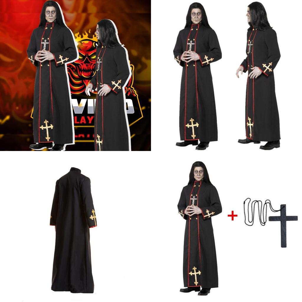 Men's Medieval Priest Costume For Cosplay And Halloween Cotton Blend Fabric, Available In M, L, Xl