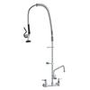 Commercial Faucet with Pre-Rinse Sprayer, 44" Height, 8" Center, 12" Swing Spout, Wall Mount Kitchen Sink Faucet, Brass Constructed Device with Pull