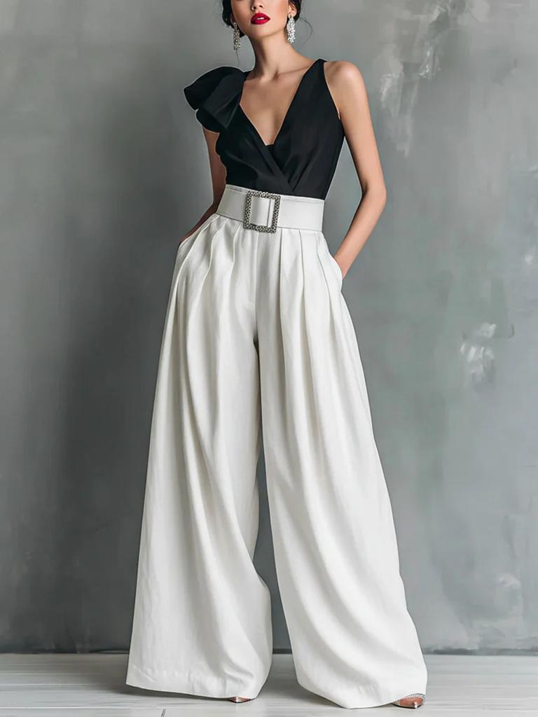 Women's Wide Leg Pants with Detachable Belt In Multiple Colors