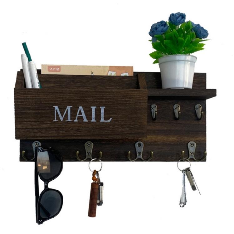 

Handcrafted Wooden Wall Hanging Mail Key Shelf With Storage Pockets And Hooks Wall Mounted Letter Holder