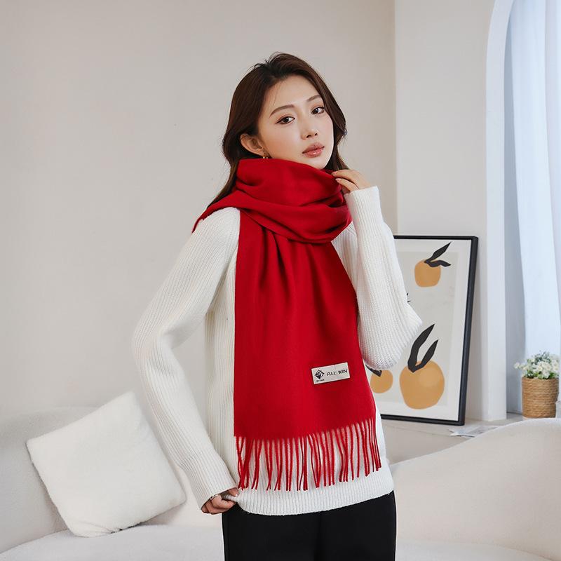 Wool Scarf Women's Winter High End Solid Color Scarf Versatile Autumn and Winter New Korean Style Cashmere Scarf