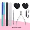 8-Piece Manicure Tool Set: Cuticle Nipper, Nail File, Buffer, Polishing Strip, Manicure Brush, and Steel Pusher.