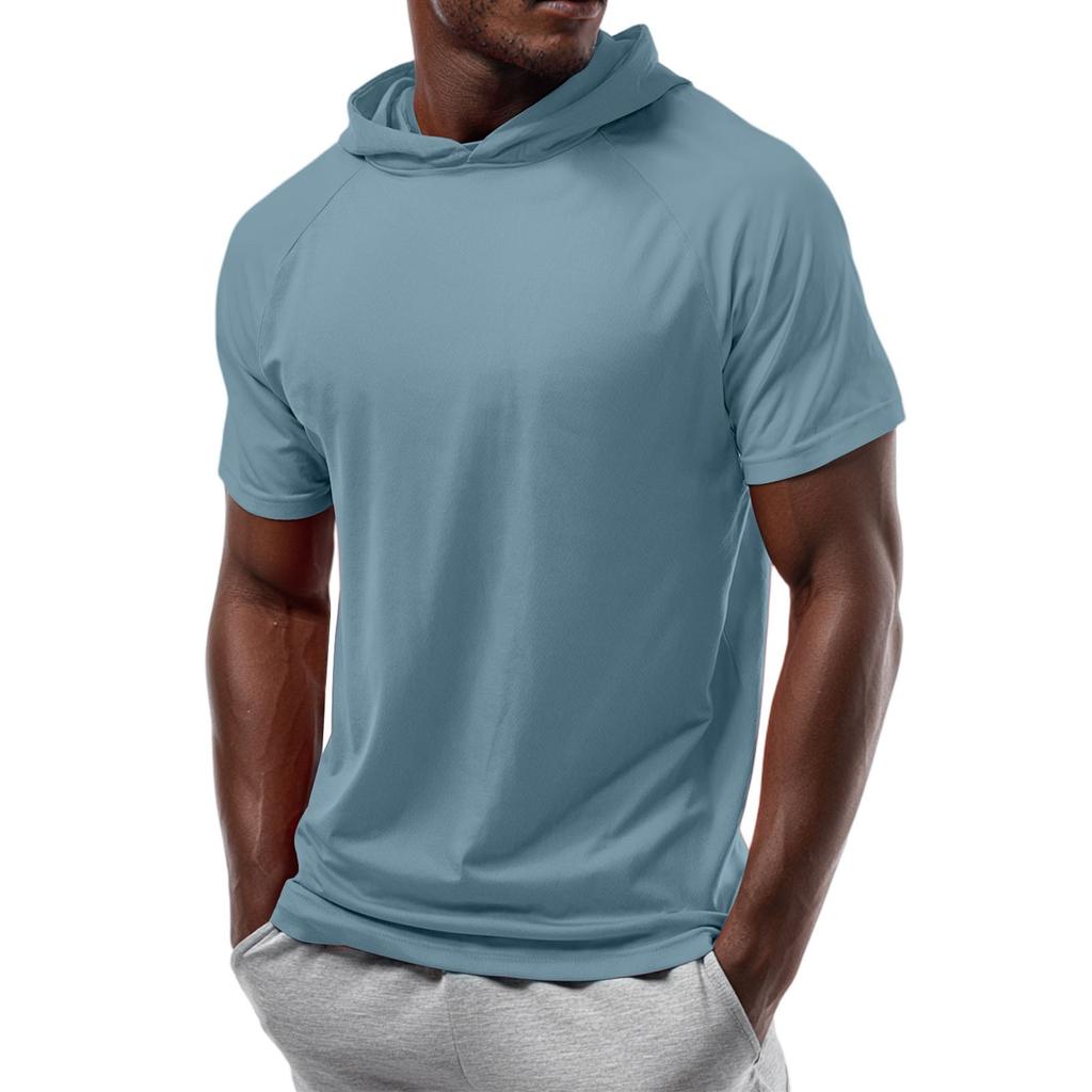 Men's Straight Shoulder Short-sleeved Hoodie T-shirt Sweatshirt
