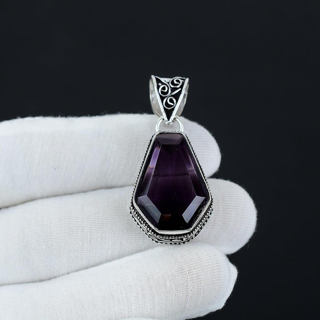 Coffin Shape Amethyst Pendant, 925 Sterling Silver Pendant, Handmade Pendant, Coffin Shape Gemstone Jewelry, Silver Jewelry For Women Gift