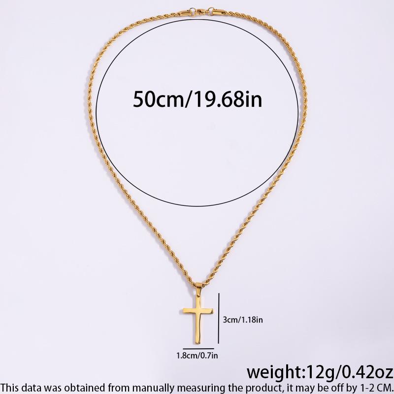 Men's Twist Chain Double Layer Cross Pendant: Titanium Stainless Steel, Non-Fading, High-End Fashion Versatile Necklace.