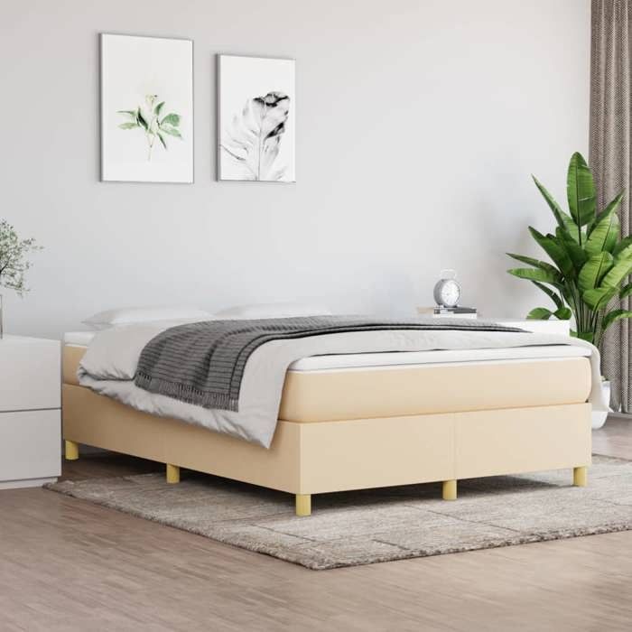 Maison Exclusive - Sommier à lattes de lit avec matelas Crème 140x200 cm Tissu