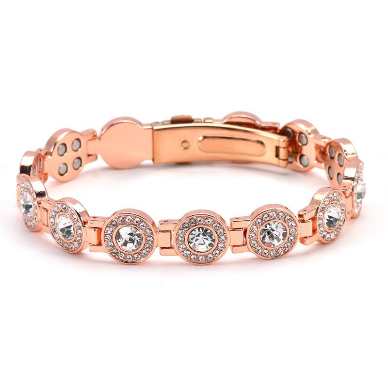 

2026 Round Full Diamond Magnet Red Copper Bracelet European and American Fashion Four Magnet Clasp Couple Bracelet 13MM+21CM