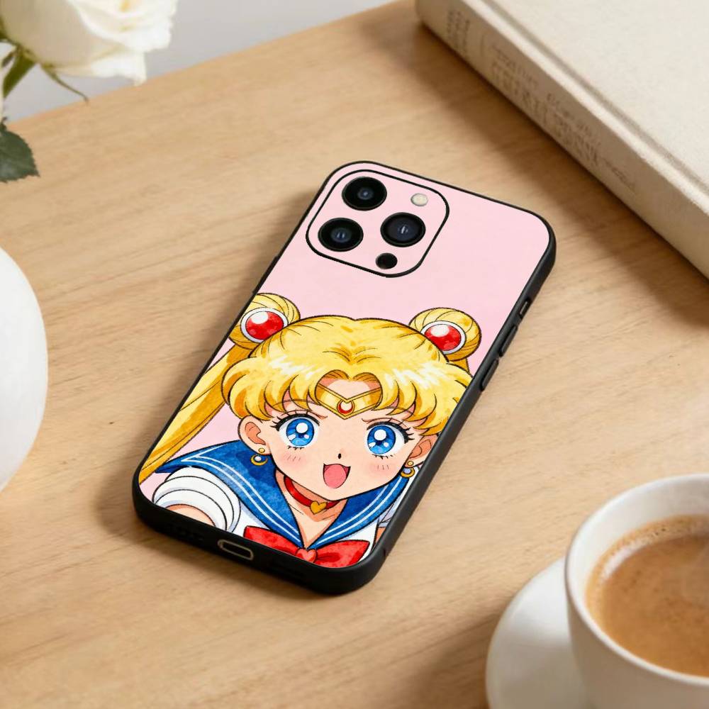 Cartoon F-Sailor M-Moons Phone Case For iPhone 17 16 15 14 13 12 Max Plus Silicone Black Cover