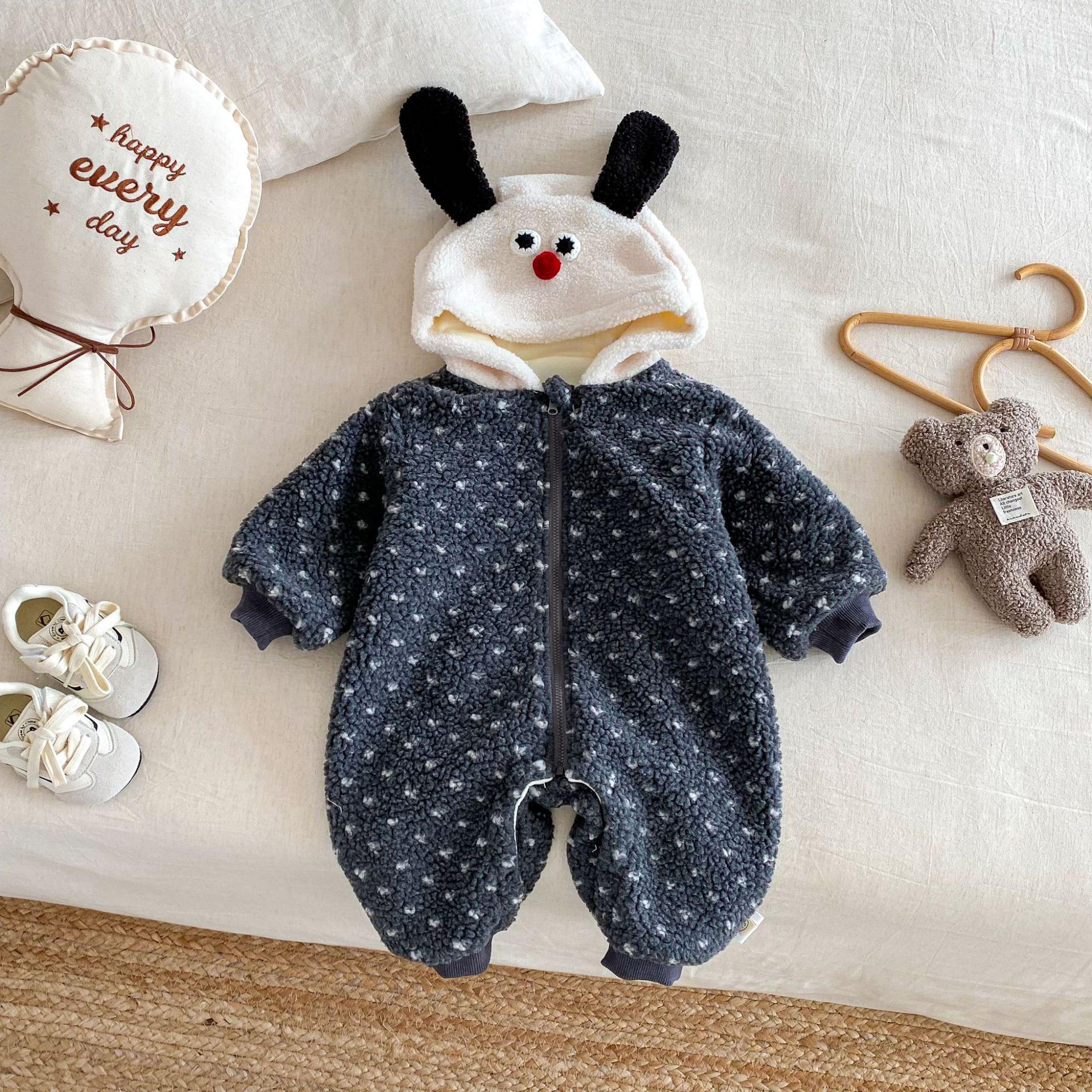 

Lambswool Fleece-Lined Hooded Baby Romper - Winter 2025 Trendy Newborn Suit 66