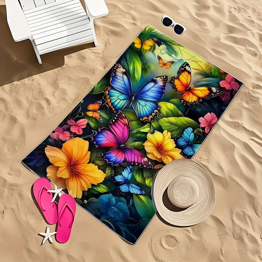 Vibrant Floral Butterfly Beach Towel Patterned Sunscreen And Windproof Suitable For Swimming Pool Camping Travel Blanket