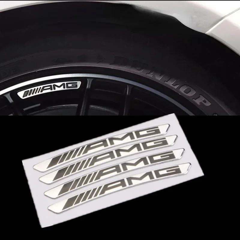 4/8pcs Mercedes-Benz AMG Car Hub Wheel Cover 3D Car Stickers Aluminum Alloy AMG Stickers Wheel Cover Badge Stickers Auto Parts
