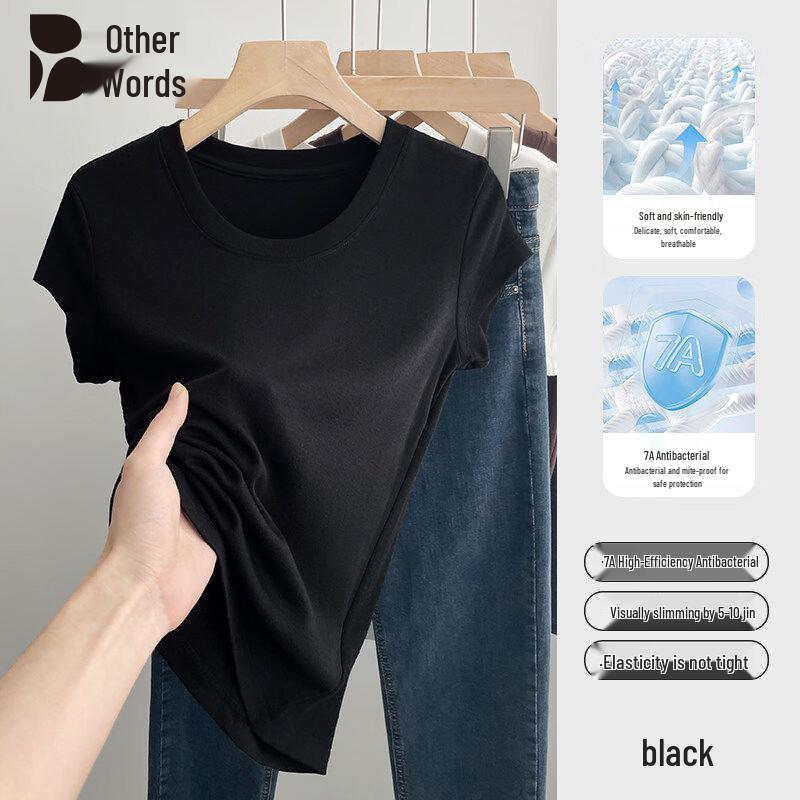 Women s Slim Fit Basic Short Sleeve T-Shirt S чёрный