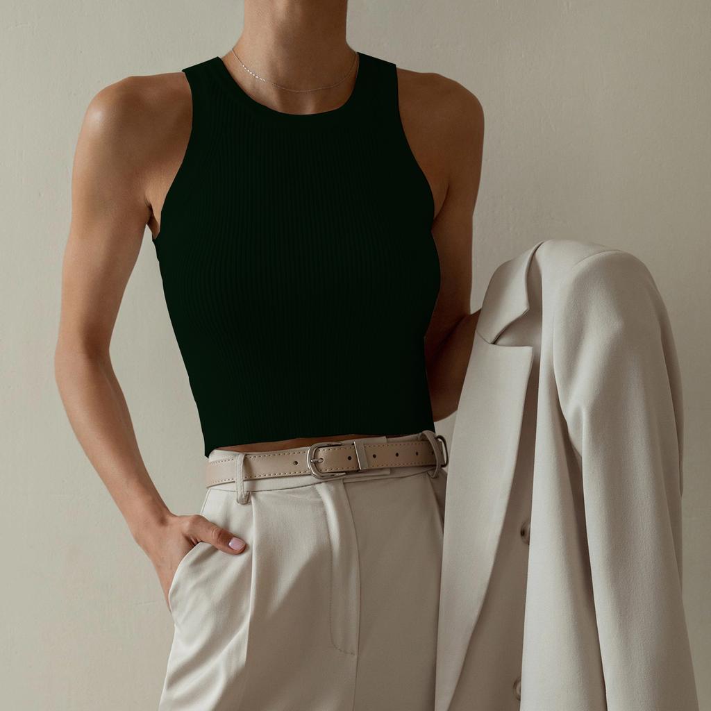 Pletená vesta Dámská Letní Jednobarevná Slim Žebrovaná Vnitřní Tílka Krátká Y2K Vesta