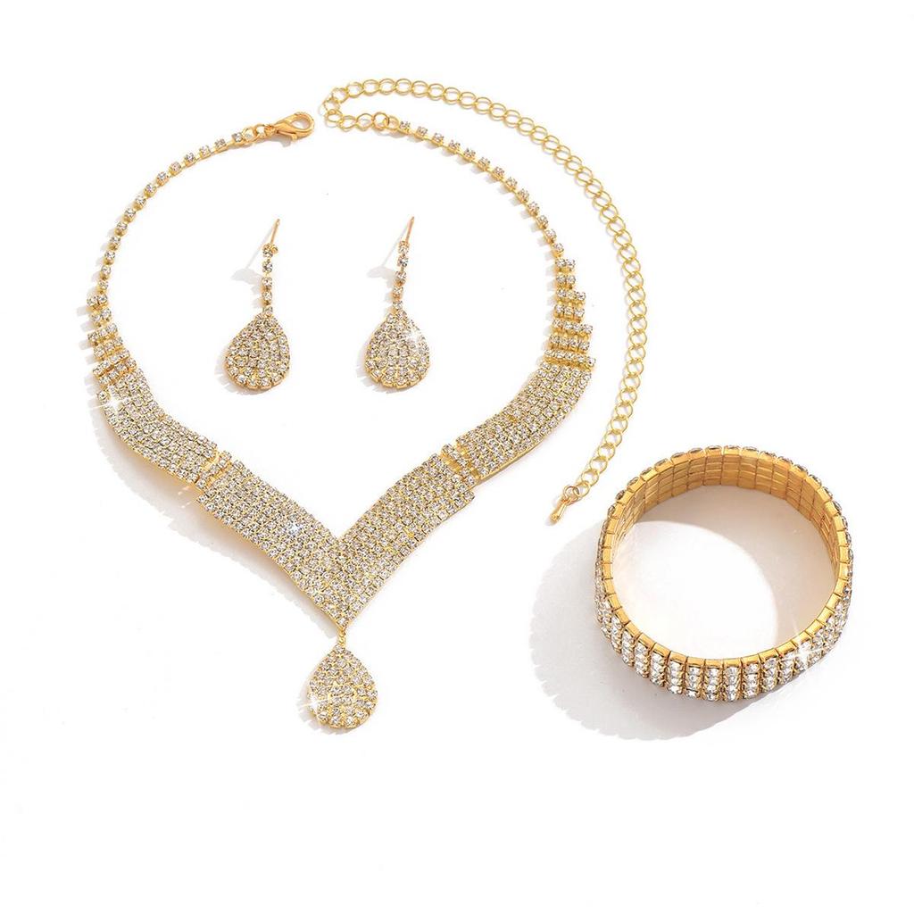 Evropská a americká svatební sada náhrdelníku a náušnic s kamínky