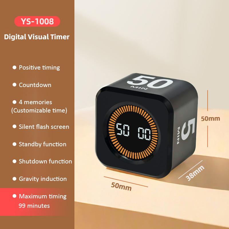 

Digital Visual Timer Gravity Sensor Flipping LED Display 4 Preset Time Rechargeable Mini Cube Timer for Cooking Study Shower чорний