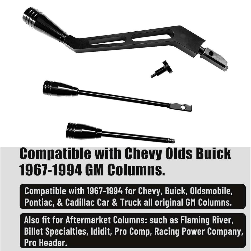 Billet Aluminum Column Shifter Turn Signal Lever Tilt Lever Flasher Knob Kit Compatible with 1967-1994 Chevy GMC Pontiac Olds Buick, Black Shifter