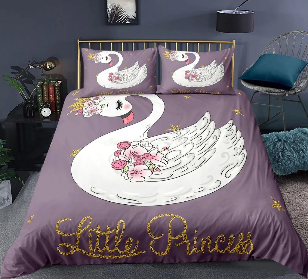 Comforter Swan Rose Crown Polyester Sweet Girl Children Romantic Pink Red Queen King Size For Bedroom Decorations