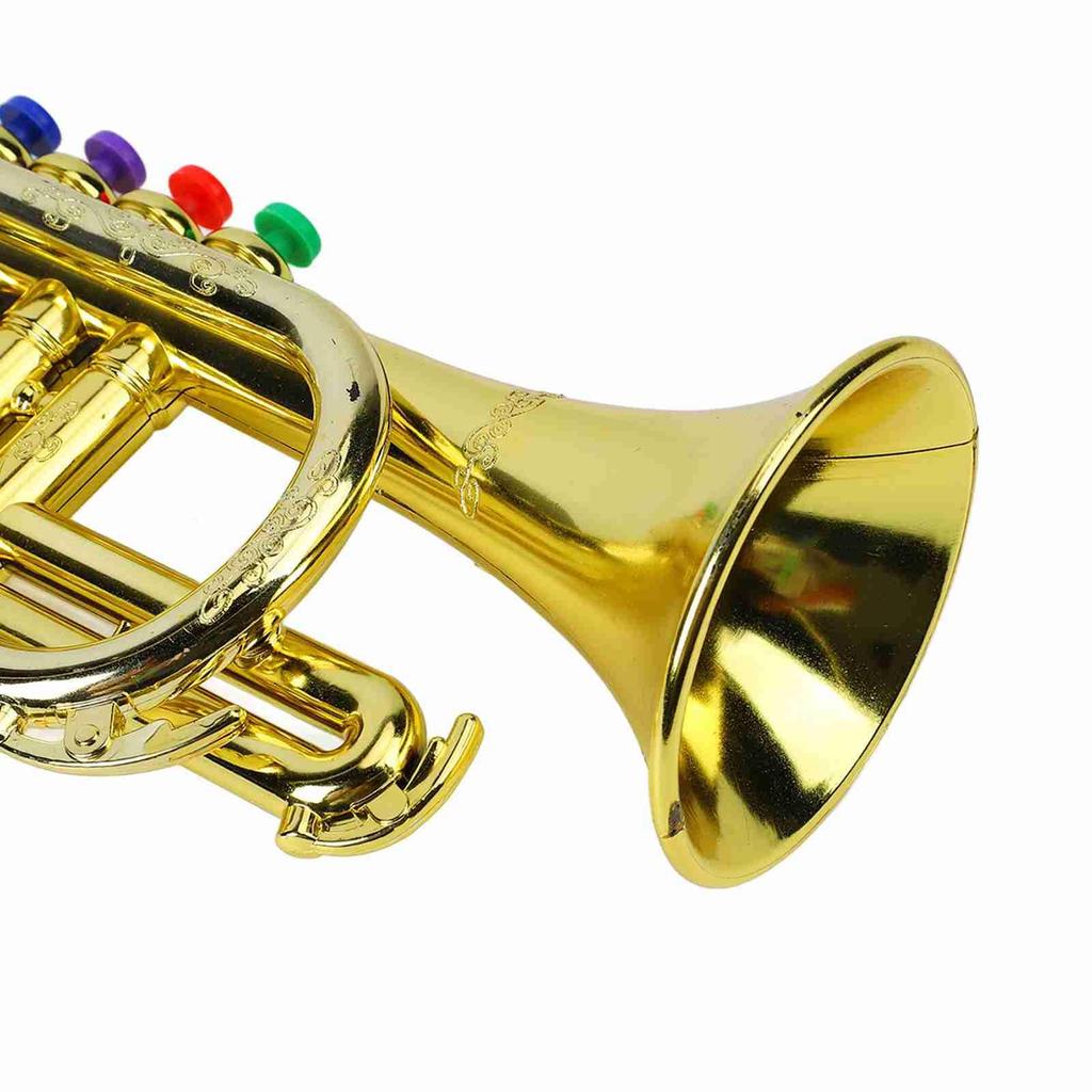 Children's Trumpet, Brass Instrument, 4-Key Plastic Musical Toy, Gold