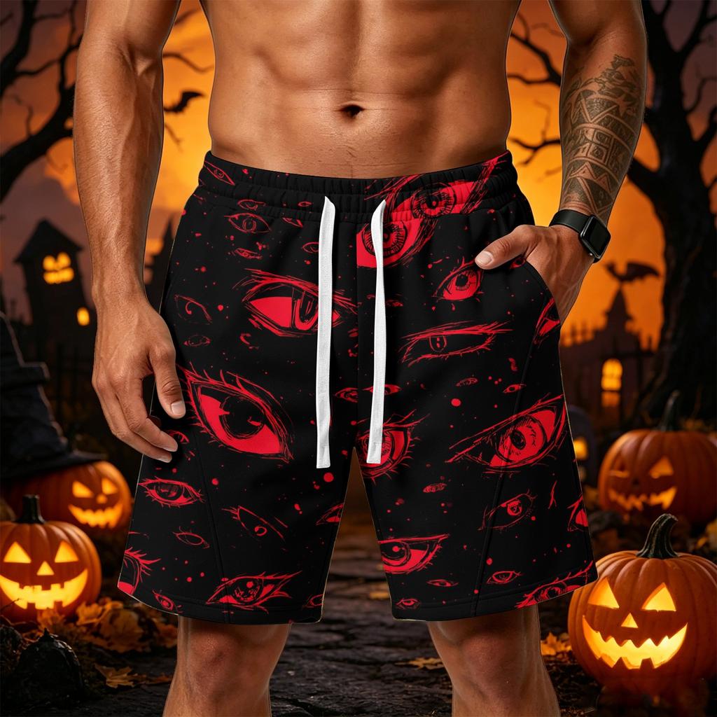 Men Loose Fit Halloween Themed Shorts with Pockets Drawstring Waist Athletic Casual Shorts for Sports and Wear