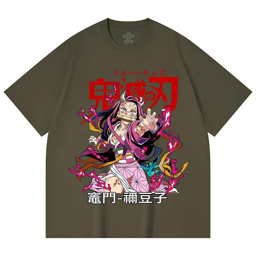 230 g/m² 100% Baumwolle Demon Slayer V72 Nezuko Aufdruck Unisex Schweres Baumwoll-T-Shirt