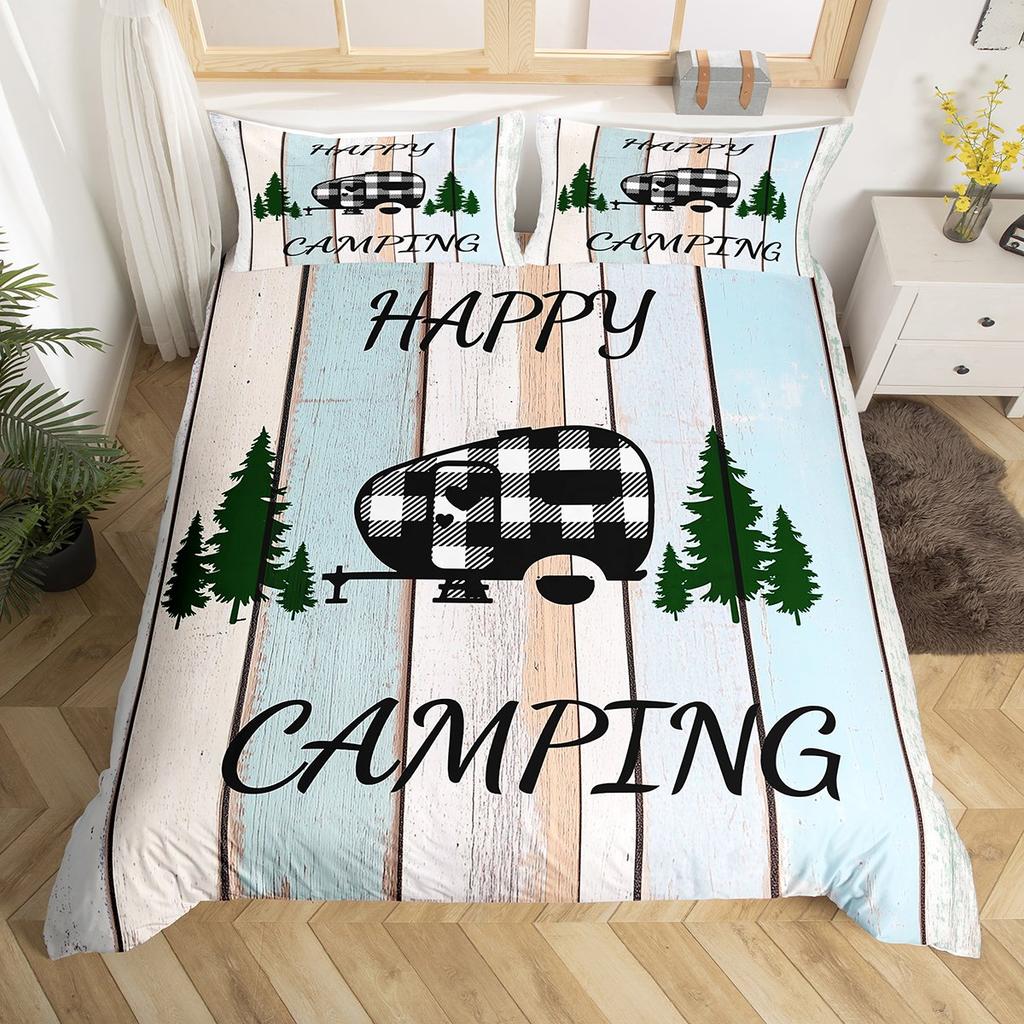 Homewish Rustic Lake House Duvet Cover Set For KidsWooden Plank Bedding SetFarmhouse Lodge Cabin Bed Set