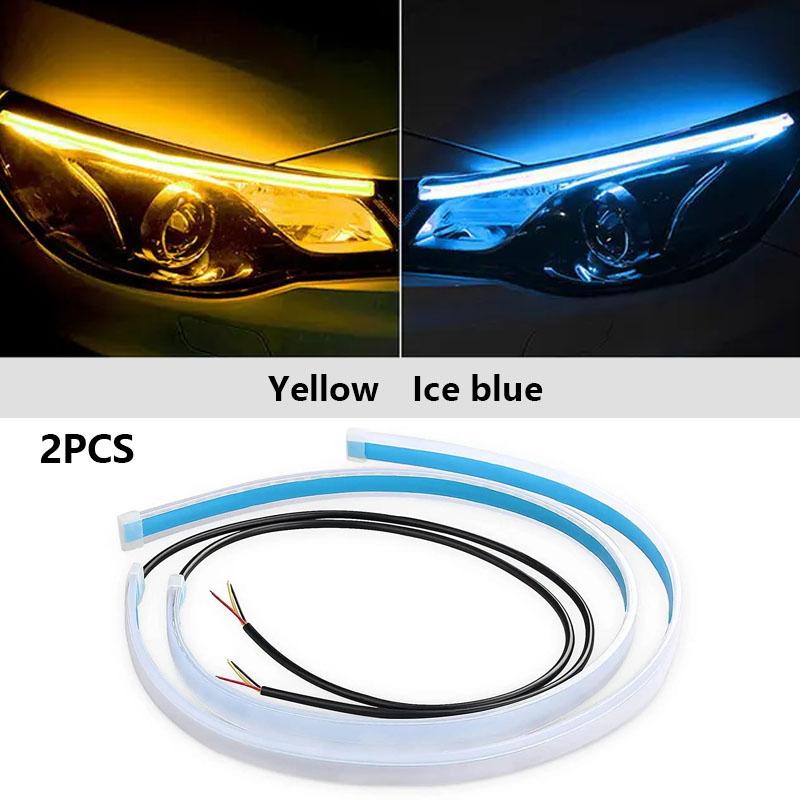 2Pcs LED DRL Car Daytime Running Light 12V Flexible Waterproof Headlight LED Strip White Turn Signal Yellow Brake Flow Lights
