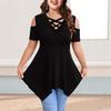 V-Neck Off-Shoulder Short Sleeve Crossover Strap Women's T-Shirt