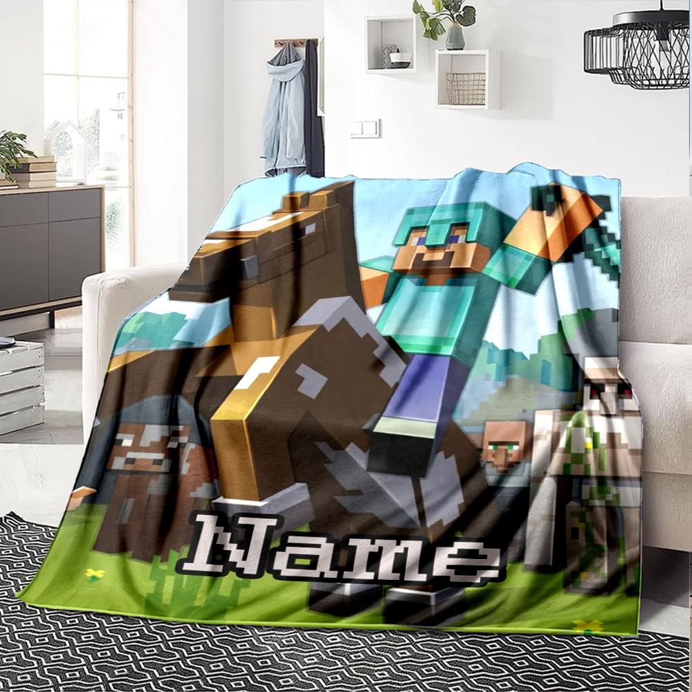 Custom Name Minecraft Theme Printed Blanket - Perfect for Couch, Bed, Travel & Outdoor Use | Machine Washable, Cozy & Durable.