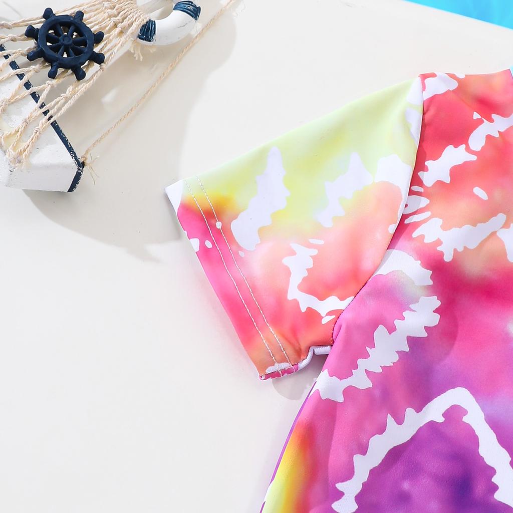Flickor Badkläder Set Sommar Färgstark Hjärta Tie-Dye Tryck Rosett Topp Bikinibotten 2 Delar Set