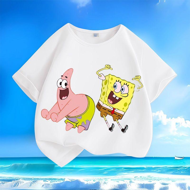 Classic Spongebob Squarepants Cartoon New Unisexs And Unisexs Middle Aged Childrens Tshirts Cotton Loose Versatile Top