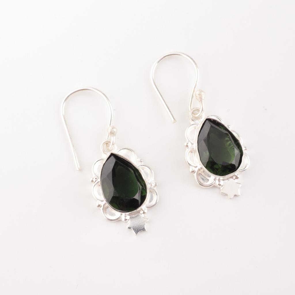 Green Tourmaline Gemstone Earrings 925 Sterling Silver Jewelry Partywear Earring EE-163-15
