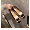 Grape mother of the same style, French elegant metal square buckle, small thick heel, shallow mouth square head flat sole single shoe, women's spring
