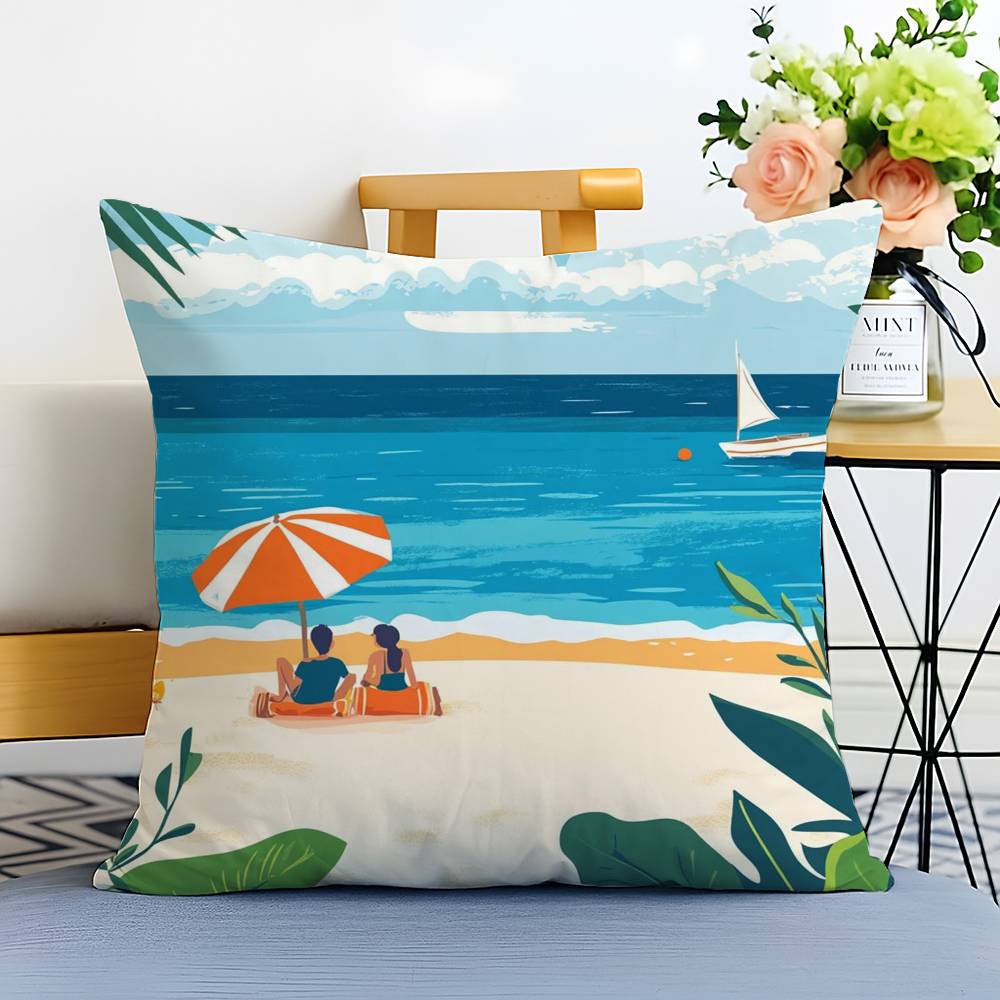 

Beach Holiday Beach Style Home Pillow Case Printed Brushed Fleece Pillow Baby Skin-Touch Eco-Friendly Dye-Sublimat 12x12Inch